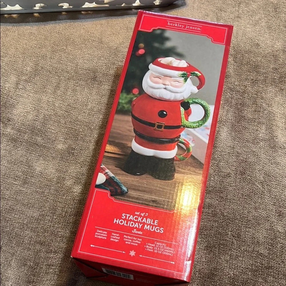 NWT Berkley Jensen Stackable Holiday Mugs - Santa Design - Picture 1 of 6